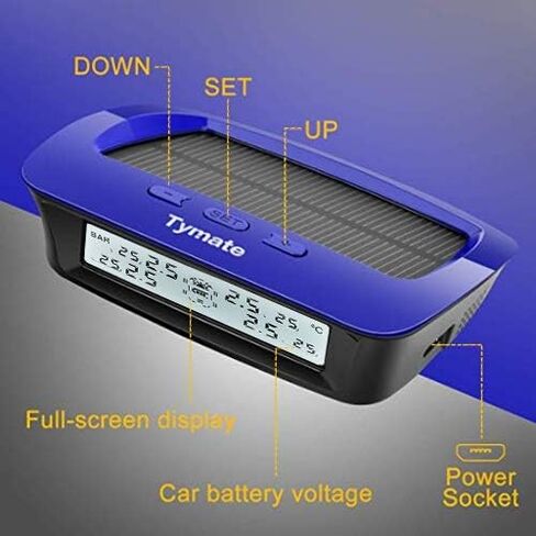 Tymate RV Tire Pressure Monitoring System - M12-3 Tire Pressure Monitor System (0-87 PSI) with Solar Charge, 5 Alarm Modes, Auto Sleep Mode, LCD Display, RV TPMS with 4 Sensors, Easy to Install in Kuwait