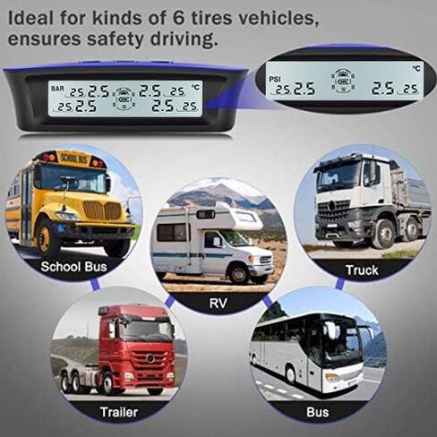 Tymate RV Tire Pressure Monitoring System - M12-3 Tire Pressure Monitor System (0-87 PSI) with Solar Charge, 5 Alarm Modes, Auto Sleep Mode, LCD Display, RV TPMS with 4 Sensors, Easy to Install in Kuwait