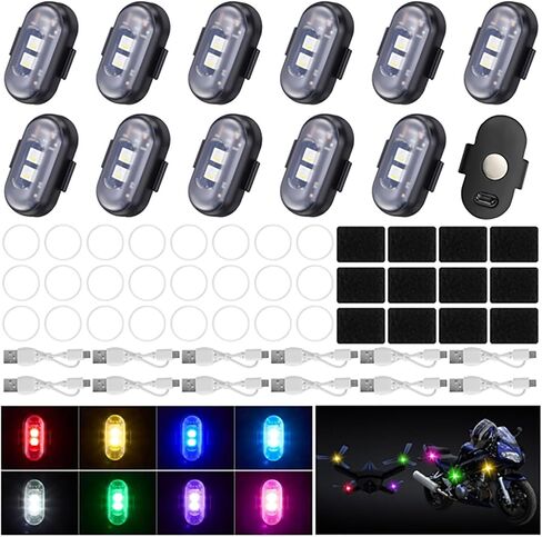 Xuhal 12 Pcs Magnetic Wireless LED Strobe Lights with Remote Control 8 Color RGB High Brightness Waterproof Anti Collision USB Warning Light for Car Motorcycle RC Aircraft Bike (Strong Magnetic,Black) in Saudi Arabia