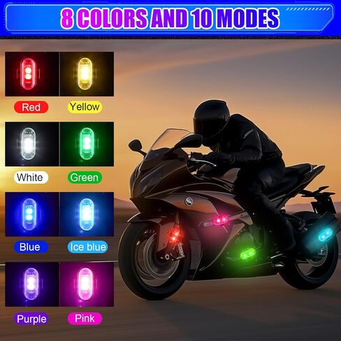 Xuhal 12 Pcs Magnetic Wireless LED Strobe Lights with Remote Control 8 Color RGB High Brightness Waterproof Anti Collision USB Warning Light for Car Motorcycle RC Aircraft Bike (Strong Magnetic,Black) in Saudi Arabia