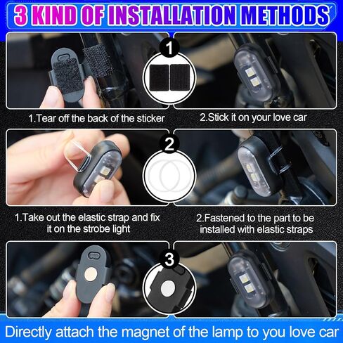 Xuhal 12 Pcs Magnetic Wireless LED Strobe Lights with Remote Control 8 Color RGB High Brightness Waterproof Anti Collision USB Warning Light for Car Motorcycle RC Aircraft Bike (Strong Magnetic,Black) in Saudi Arabia