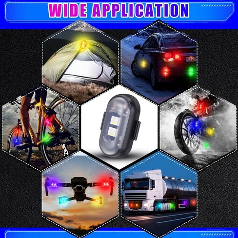 Xuhal 12 Pcs Magnetic Wireless LED Strobe Lights with Remote Control 8 Color RGB High Brightness Waterproof Anti Collision USB Warning Light for Car Motorcycle RC Aircraft Bike (Strong Magnetic,Black) in Saudi Arabia