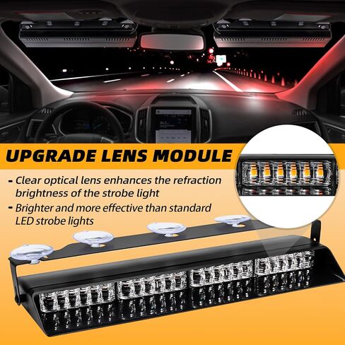 Amber/White 2 in 1 Dash Dash Strobe Light Bar ، Front/Gront 48leds Interior Windshield Safety Safety Lights Warlning Lights لشاحنات أعمال البناء عبر المركبات in Kuwait