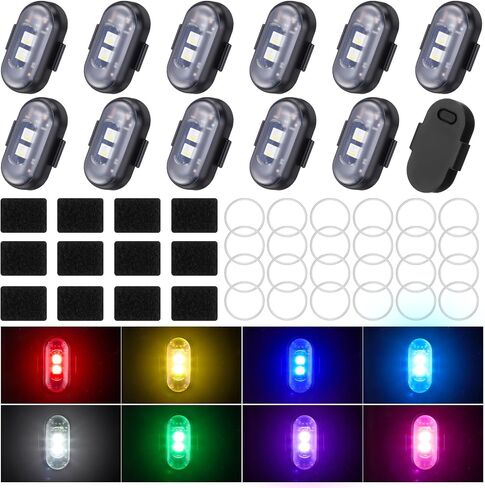 Xuhal 12 Pcs Magnetic Wireless LED Strobe Lights with Remote Control 8 Color RGB High Brightness Waterproof Anti Collision USB Warning Light for Car Motorcycle RC Aircraft Bike (Strong Magnetic,Black) in Saudi Arabia
