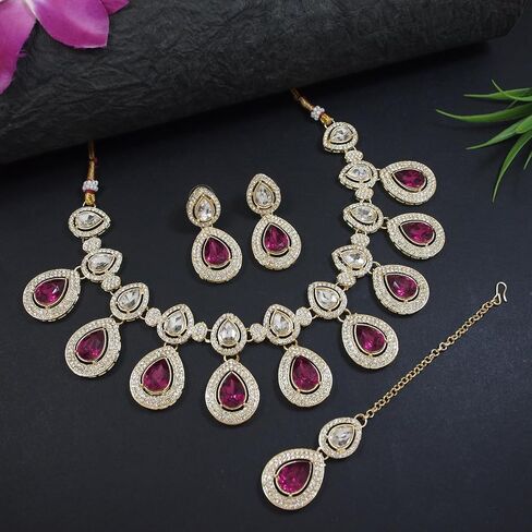 I Jewels Indian Wedding Bollywood Gold Plated Traditional Kundan & Stone Choker Necklace Jewellery With Earrings Set for Women/Girls in Kuwait