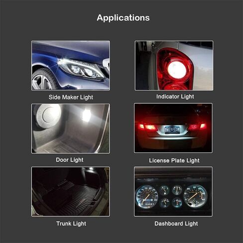 158 LED Bulb W5W 2825 168 192 194, T10 Wedge Base Bulbs 6000K Bright White for Car Side Marker Lights Dome Map Door Courtesy License Plate Taillight 0.5W 10-Pack in Kuwait
