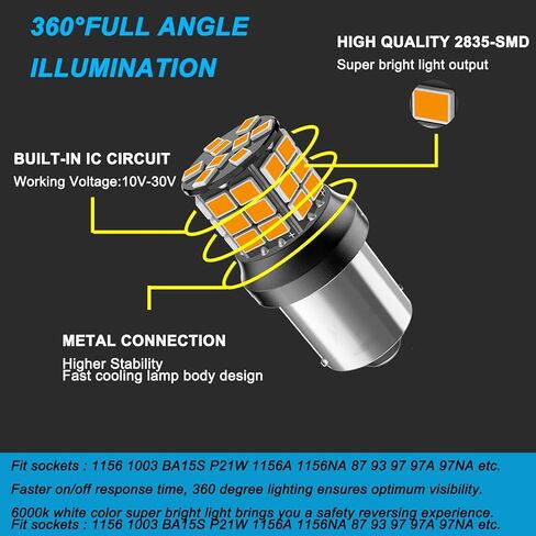 Serundo Auto 1156 Led Bulb, 12V 24V Super Bright 1141 1003 BA15S LED Bulbs Used for Back Up Reverse Lights, Tail Lights, RV lights,Lawn Mower etc. Pack of 2pcs White in Kuwait