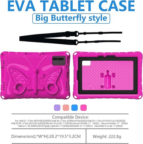 for Samsung Galaxy S9/S9FE/S8/S7 11" Butterfly Wings Kickstand Kids Girl Tablet Case EVA Material Light Weight Shockproof Kids Case for Lenovo M11 Xiaomi PDA 5/6 Redmi Pad SE (Pink) in Kuwait