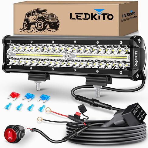 12 Inch LED Light Bar Kit with Wiring Harness Triple Row Spot Flood Combo LED Off Road Driving Lights Bar Work Lights Pod for Trucks UTV ATV Tractor Golf Je-ep Boat in Saudi Arabia
