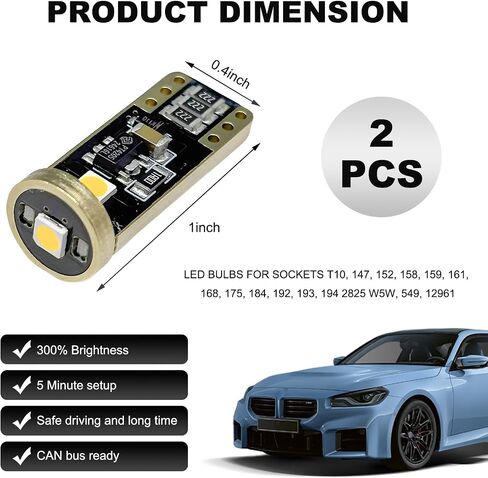 2PCS 194 LED Bulb 6000K, CANBUS Error Free T10 168 2825 W5W LED Light Bulb Replacement, 3030 Chipsets Super Bright LED Bulb for Car Interior Dome License Plate Light (White) in Saudi Arabia