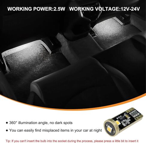 2PCS 194 LED Bulb 6000K, CANBUS Error Free T10 168 2825 W5W LED Light Bulb Replacement, 3030 Chipsets Super Bright LED Bulb for Car Interior Dome License Plate Light (White) in Saudi Arabia