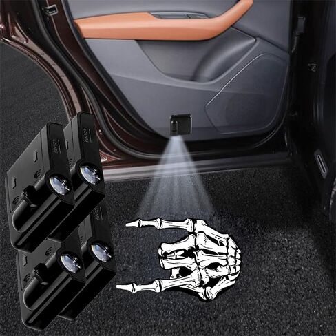 4PCS No Fade Car Door Lights,Skeleton Door Lights Logo Projector LED Shadow Welcome Lamp,Skeleton Car Accessories,Arm Skull Finger Gifts,Suitable for All Vehicles Motorcycle in Saudi Arabia