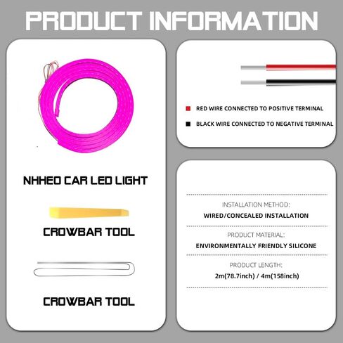 Car LED Strip Light For Trunk, 79Inch IP67 Silicone Waterproof Neon Light Strip Embedded, Flexible Cutting Universal Auto Interior Lights(Pink) in Saudi Arabia