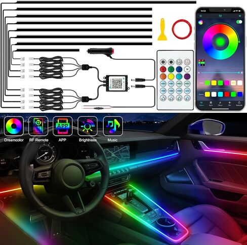 أضواء الشريط LED للسيارة الداخلية ، مصابيح LED الأكريليك للسيارة مع مطاردة Dreamcolor الديناميكية ، مجموعات الإضاءة المحيطة Music Music App App و RF Remote (10 في 1) in Kuwait