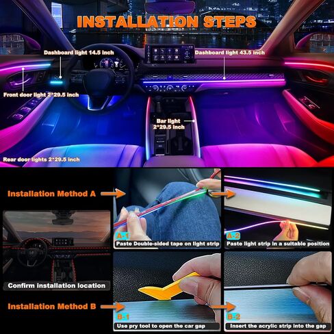 أضواء الشريط LED للسيارة الداخلية ، مصابيح LED الأكريليك للسيارة مع مطاردة Dreamcolor الديناميكية ، مجموعات الإضاءة المحيطة Music Music App App و RF Remote (10 في 1) in Kuwait