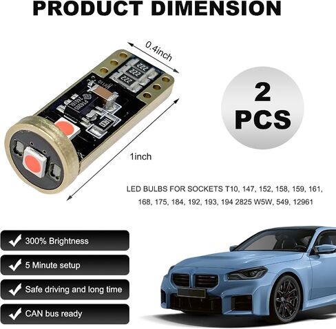 2PCS 194 LED Bulb 6000K, CANBUS Error Free T10 168 2825 W5W LED Light Bulb Replacement, 3030 Chipsets Super Bright LED Bulb for Car Interior Dome License Plate Light (White) in Saudi Arabia