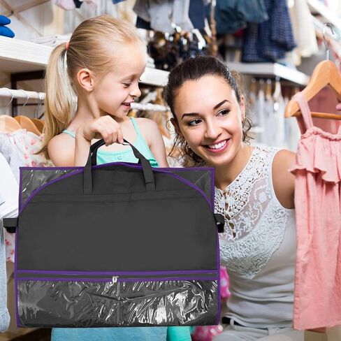 حقيبة أزياء الرقص، حقائب ملابس مقاس 40 بوصة لمسابقات الرقص، حقائب ملابس للسفر، حقائب تخزين محمولة قابلة للطي مقاومة للغبار للمعاطف، 5 جيوب شفافة بسحاب، مناسبة للفساتين والفساتين (أرجواني) in Saudi Arabia
