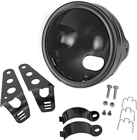 7 Inch Motorcycle Headlight Housing Bucket Black Carbon Steel Corrosion-Resistant Front Light Shell with 32-40mm Fork Tube Side Mount Brackets,Housing Only in Kuwait