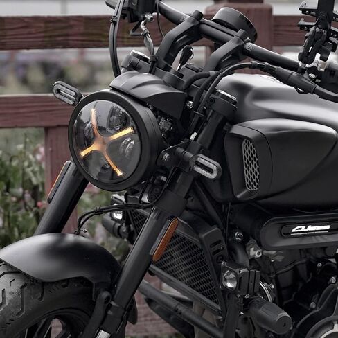 7 Inch Motorcycle Headlight Housing Bucket Black Carbon Steel Corrosion-Resistant Front Light Shell with 32-40mm Fork Tube Side Mount Brackets,Housing Only in Kuwait