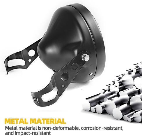 7 Inch Motorcycle Headlight Housing Bucket Black Carbon Steel Corrosion-Resistant Front Light Shell with 32-40mm Fork Tube Side Mount Brackets,Housing Only in Kuwait
