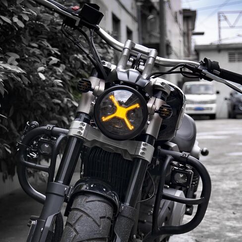 7 Inch Motorcycle Headlight Housing Bucket Black Carbon Steel Corrosion-Resistant Front Light Shell with 32-40mm Fork Tube Side Mount Brackets,Housing Only in Kuwait