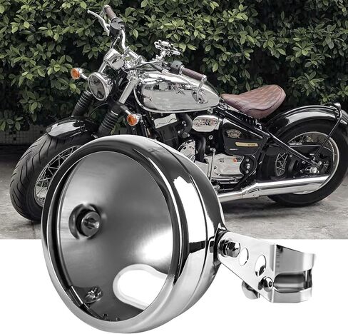 7 Inch Motorcycle Headlight Housing Bucket Black Carbon Steel Corrosion-Resistant Front Light Shell with 32-40mm Fork Tube Side Mount Brackets,Housing Only in Kuwait