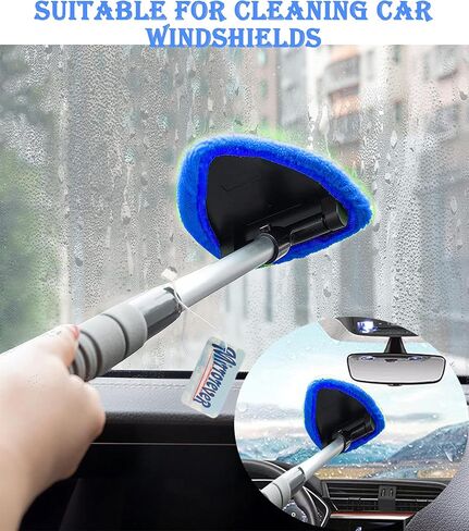Windshield Window Cleaner Tool, Windshield Cleaner Car Windshield Cleaning Tool with Reusable Microfiber Pads Glass Wiper Kit with Extendable Handle Car Window Cleaner for Car Cleaning (1, Pink) in Kuwait