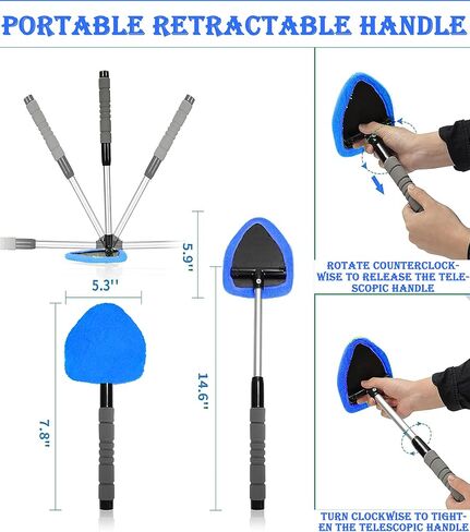 Windshield Window Cleaner Tool, Windshield Cleaner Car Windshield Cleaning Tool with Reusable Microfiber Pads Glass Wiper Kit with Extendable Handle Car Window Cleaner for Car Cleaning (1, Pink) in Kuwait