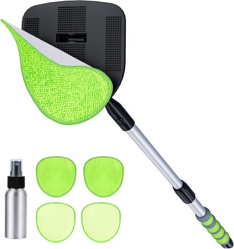 XINDELL Windshield Cleaner Tool – 360° Rotating Car Window Cleaning Kit with Extendable Handle, 4 Microfiber Pads, for Auto Windshield, Interior Glass, Trucks, SUVs, RVs, and Home Use in Saudi Arabia