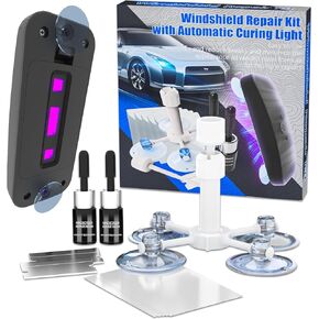 Windshield Crack Repair for Chips and Cracks, Glass Repair Fluid with Pressure Injector and Reinforcement Light, Car Windshield Chip Repair Kit Quick Fix for Chips, Cracks (Blue)