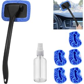 desin Car Windshield Cleaning Tool, Windshield Cleaner with 5 Washable and Reusable Microfiber Pads and Extendable Handle, for Auto Glass Wiper (Green)