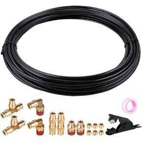 60 FT 3/8" DOT Air Line with 16 Pcs Brass DOT Air Brake Line Fittings Kit, 3/8" NPT Push To Connect Fittings Suspension Kit with 3/8" DOT Air Fittings & Inflation Schrader Valves