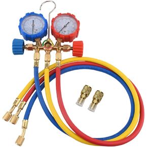 5FT Double Tables AC Diagnosis Manifold Gauge Freon Set,Digital Manifold Gauges,HVAC Tools AC Gauge Set for R134A R410A R404A R22 R12 and R502 Refrigerant Indoor Air Conditions HVAC Gauges 60"