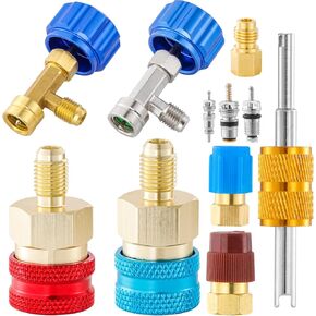 R1234yf Adapter Quick Acplers Kit ، R1234YF to R134A Quick Adapter Adapter Kit with R134A Conversion Adapter R1234YF يمكن أن ينقر على نمط ثقب الختم ذاتي الصمام ، محول خزان التبريد