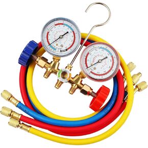 R134A Manifold Gauge,AC Diagnostic Manifold Gauge Set for R134a R12 R22 R404a Refrigerant,3-Way Car HVAC Gauge Set with 3Ft Charging Hoses