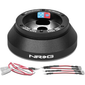 NRG Innovations NRG-SRK-177H عجلة القيادة ذات نمط السباق سريعة الإصدار، محول محور قصير، 6 × 70 مم نمط الترباس، جسم أسود