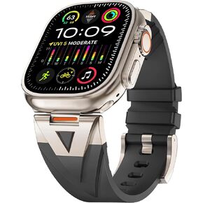 تم تصميمه لشرائط Apple Watch لـ Apple Watch For Men Apple Watch Ultra 2 Band 49mm ، فرقة Silicone Sport مع موصل معدني وعرة لـ Apple Watch Ultra Band Series 10 9 SE 8 7 6 5 49mm 46mm 45mm 44mm Mmn-Black