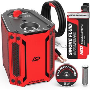 AutoLine Pro HyperSmoke™ Automotive Smoke Machine EVAP Vacuum Leak Tester – Adjustable Pressure – OEM Approved Smoke Fluid – Built-in Air Compressor Motor – Includes Cone and Gas Cap EVAP Adapter.