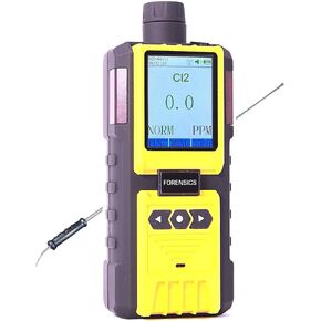 Chlorine Gas Analyzer (Cl2) by Forensics | USA NIST Calibration | Cl2 0-50 ppm | Built-in Pump & 4ft Probe |