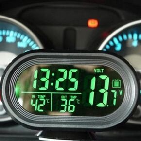 مقياس الحرارة الرقمي لشركة Shkalacar - LED مضاءة لقياس درجة الحرارة المزدوجة اختبار الجهد فولتميتر لاعب لوحة القيادة ، DC 12V