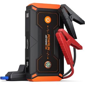 Powrun P -One Jump Starter ، 2000a Portable Jump Box - Car Jump Starter Battern Packt لما يصل إلى 8.0 لتر غاز ومحركات ديزل 6.5 لتر ، وبداية بطارية 12 فولت مع حالة حمل (Orange)