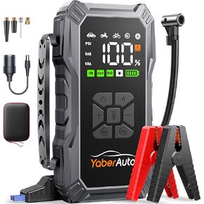 YaberAuto 9-in-1 Jump Starter with Air Compressor 5500A 150PSI Portable Car Battery Jump Starter (All Gas/10L Diesel), Jump Box Car Battery Jumper Starter Portable Jumper Cables, 150W DC, Lights