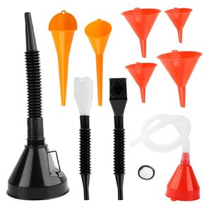 10 Pcs Automotive Funnels Set, Plastic Long Neck Oil Funnels, Universal Plastic Funnel with Handle and Hose Wide Mouth Fuel Funnels for Filling Coolant/Engine Oil/Water/Gasoline