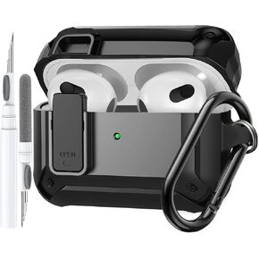 Airpods حالة الجيل الثالث مع غطاء القفل ، Armor Airpod 3 Cover Cover Cover كامل الجسم الغطاء الوعرة الغلاف المقاوم للصدمة الرجال مع carabiner ل Apple Airpods 3rd gen case-black/red