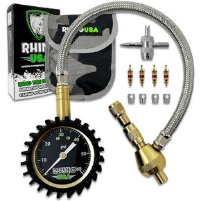 Rhino USA القابلة للتعديل إطارات قابلة للتعديل مع GAUGE (0-60ppsi) معايرة وتلقائي إطارات الهواء أسفل أداة - كبيرة 2 بوصة الأجهزة الهاتفية الوهج وسادة النحاس - أفضل معدلات الطرق الوعرة لسيارة جيب أو شاحنة أو ATV