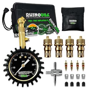 Rhino USA Adjustable Tire Deflators with Gauge (0-60psi) Calibrated & Automatic Tire Air Down Tool - Large 2" Easy Read Glow Dial & Solid Brass Hardware - Best Offroad Deflator for Jeep, Truck or ATV in Kuwait