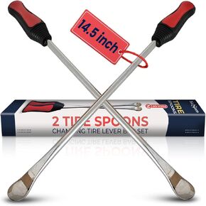 2 Pack 14.5" Tire Spoons Changing Tire Lever Tire Iron Bar Set Tire Repair Tool Kit Tire Changer Remove Tyre Heavy Duty Metal Steel for Motorcycle Bike Scooter Bicycle Mower Dirtbike 14.5 inch long