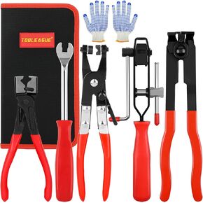 TOOLEAGUE 5Pcs Joint CV Boot Clamp Pliers Set,Hose Clamp and Clic-R Type Pliers,Auto Trim Removal Tool with Storage Bag for Car ATV UTV