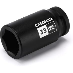 CASOMAN 1-Inch Drive x 33 mm Deep 6 PT Impact Socket, Metric, CR-MO, 1" Drive 6 Point Axle Nut Socket for Easy Removal of Axle Shaft Nuts (33MM)