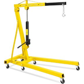 GAOMON 2 Ton Folding Engine Hoist, 4400LB, Hydraulic Cherry Picker Shop Crane with 6 Casters, Telescopic Boom for Lifting Motors, for Garage, Workshop and Repair, Heavy Duty, Blue